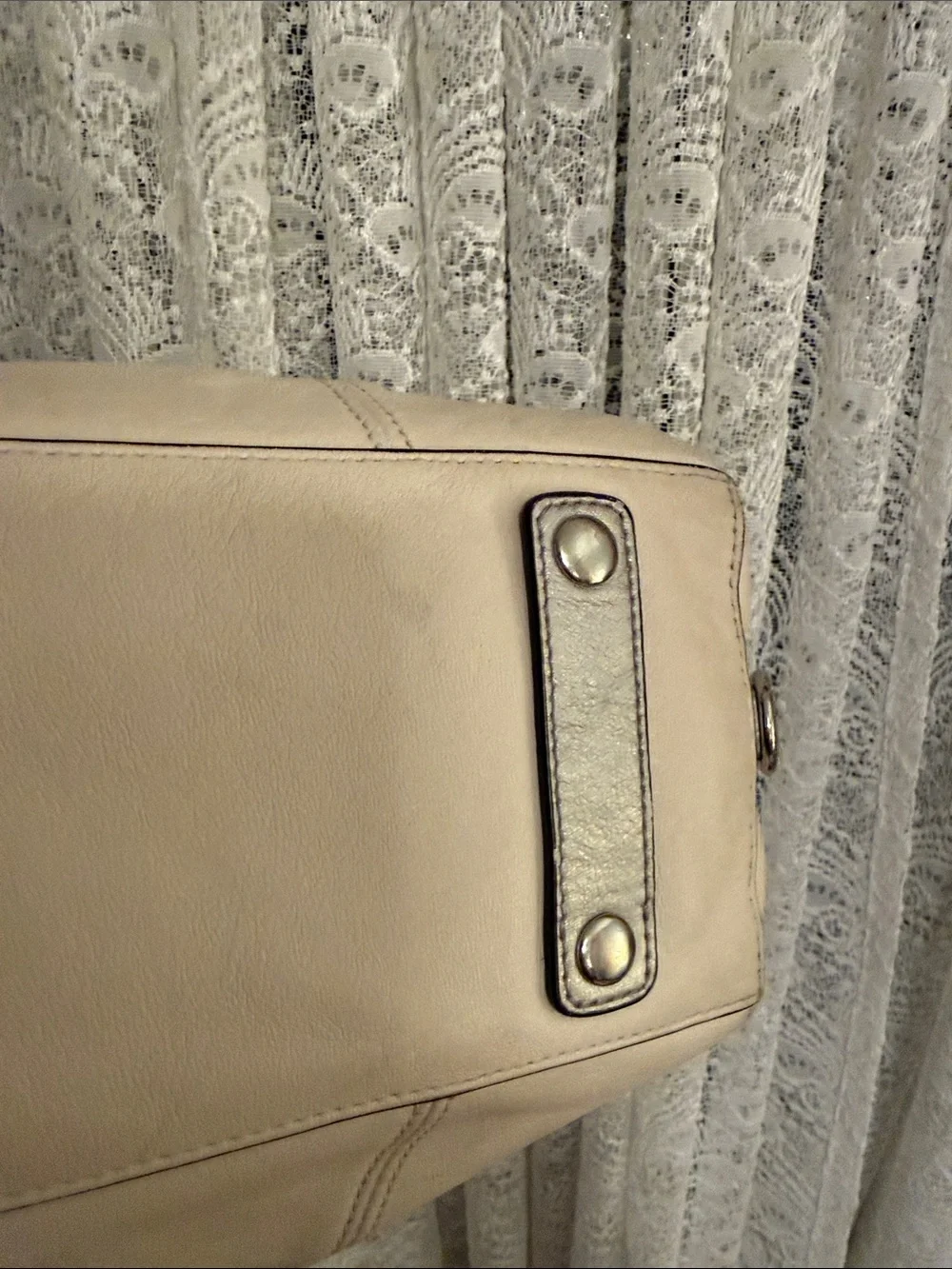 Coach Cream and Silver Ashley Leather Satchel Bag - Women's Handbag